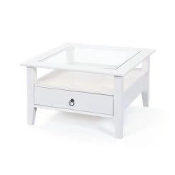 Bestpreis 🛒 Inter Link Couchtisch Wohnzimmertisch Wohnzimmer Provence Massivholz Weiss Landhausstil 1 Schublade Glasplatte 👏