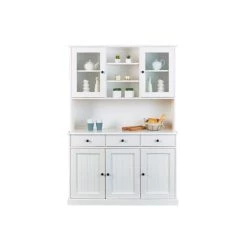 Billig ⭐ Inter Link Buffet Vitrine Westerland - 56.1. Massivholz Weiss 5 Türen 3 Schubladen ✔️