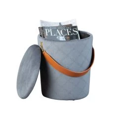 Besorgen 🥰 Inter Link Design Sitzhocker Inkl. Stauraum Hocker Samt Hellgrau Mit Griff PU 🔥