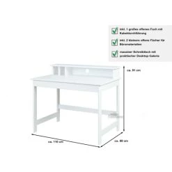 Schlussverkauf ✔️ Inter Link Schreibtisch HILDA Kiefer Massiv Weiss Lackiert 🔔 -Günstiges Interlink Geschäft unnamed file 548