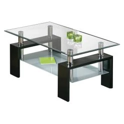 Auslauf 👏 Inter Link Couchtisch Glastisch Wohnzimmer Beistelltisch Dana Schwarz MDF Metall Inkl. Zweiter Ablagefläche 🔥