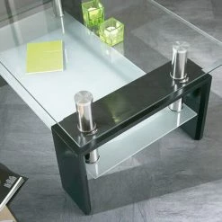 Auslauf 👏 Inter Link Couchtisch Glastisch Wohnzimmer Beistelltisch Dana Schwarz MDF Metall Inkl. Zweiter Ablagefläche 🔥 -Günstiges Interlink Geschäft unnamed file 607