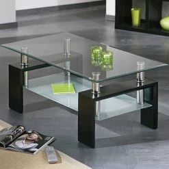 Auslauf 👏 Inter Link Couchtisch Glastisch Wohnzimmer Beistelltisch Dana Schwarz MDF Metall Inkl. Zweiter Ablagefläche 🔥 -Günstiges Interlink Geschäft unnamed file 612