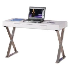 Bester Verkauf 🛒 Inter Link Moderner Schreibtisch Computertisch Schminktisch Grace Weiß Hochglanz Chrom 1 Schublade ❤️
